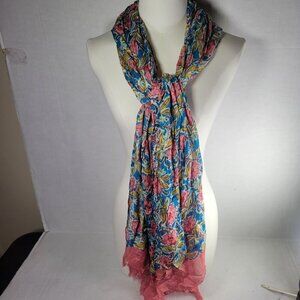 Talbots Ditzy Floral Lightweight Colorful Print Scarf Wrap With Frayed Edges